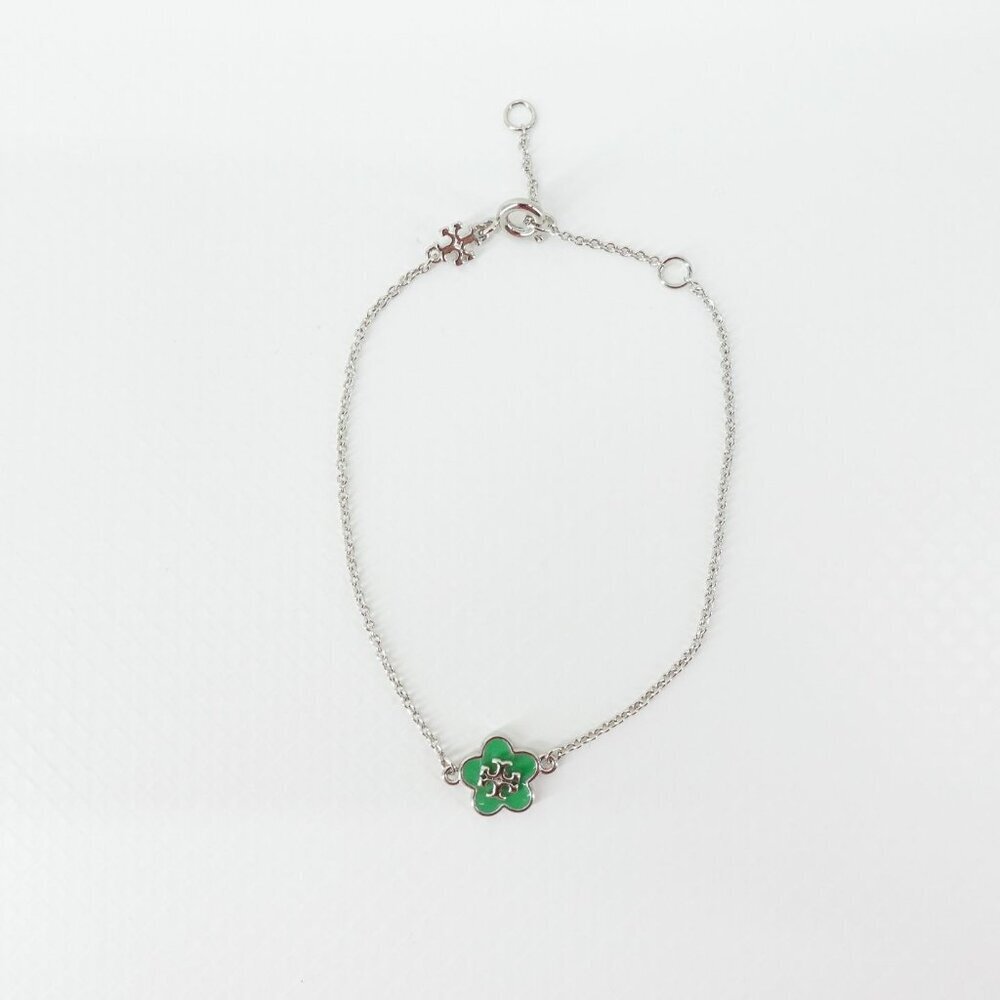Tory Burch Kira Enamel Flower Chain Bracelet Green OS